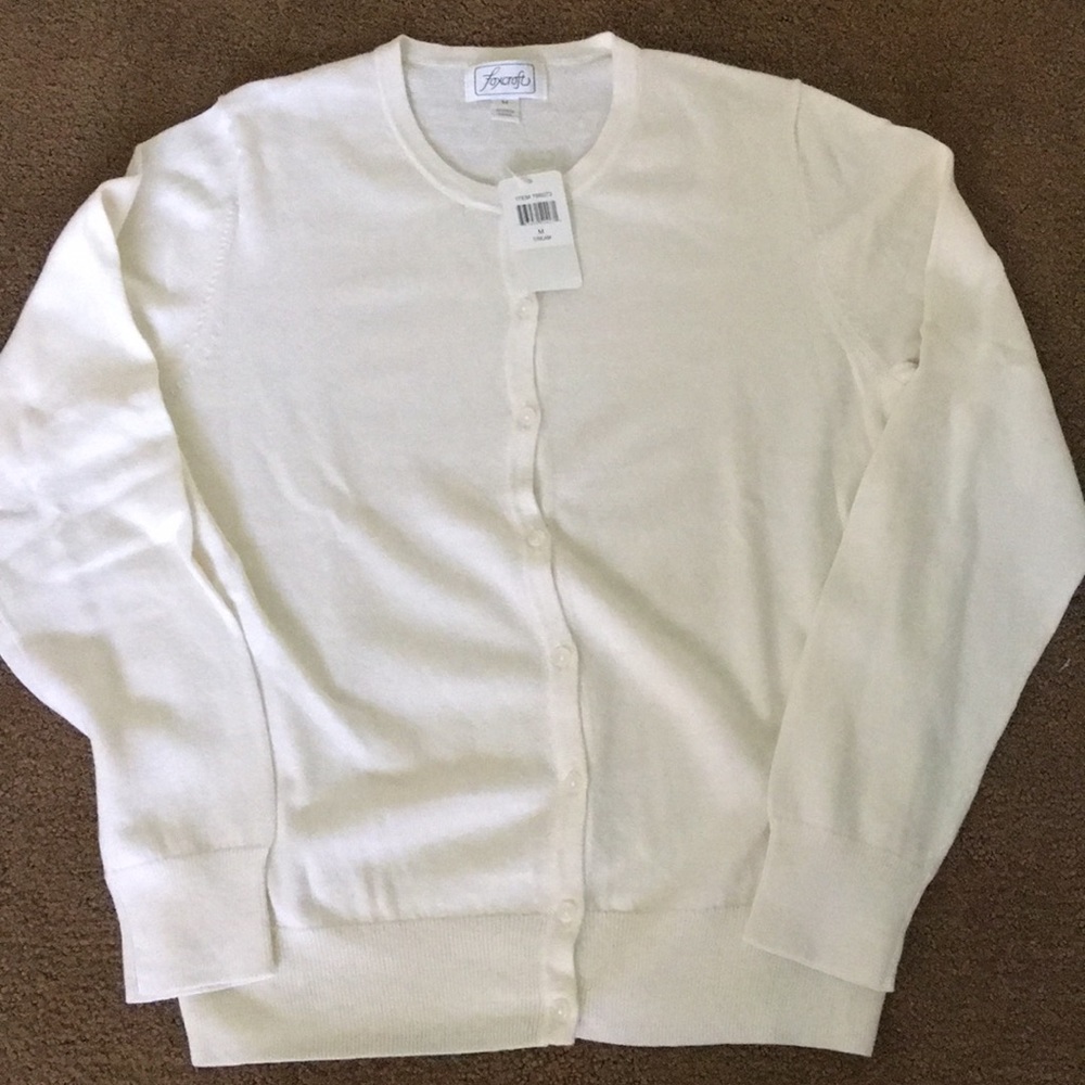 Foxcroft Cream Cardigan Sweater, Size M